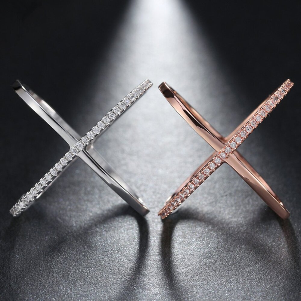 Two Lines Cross X Shape Rose Gold Ring for Women, VIP140 - Picture 3 of 3